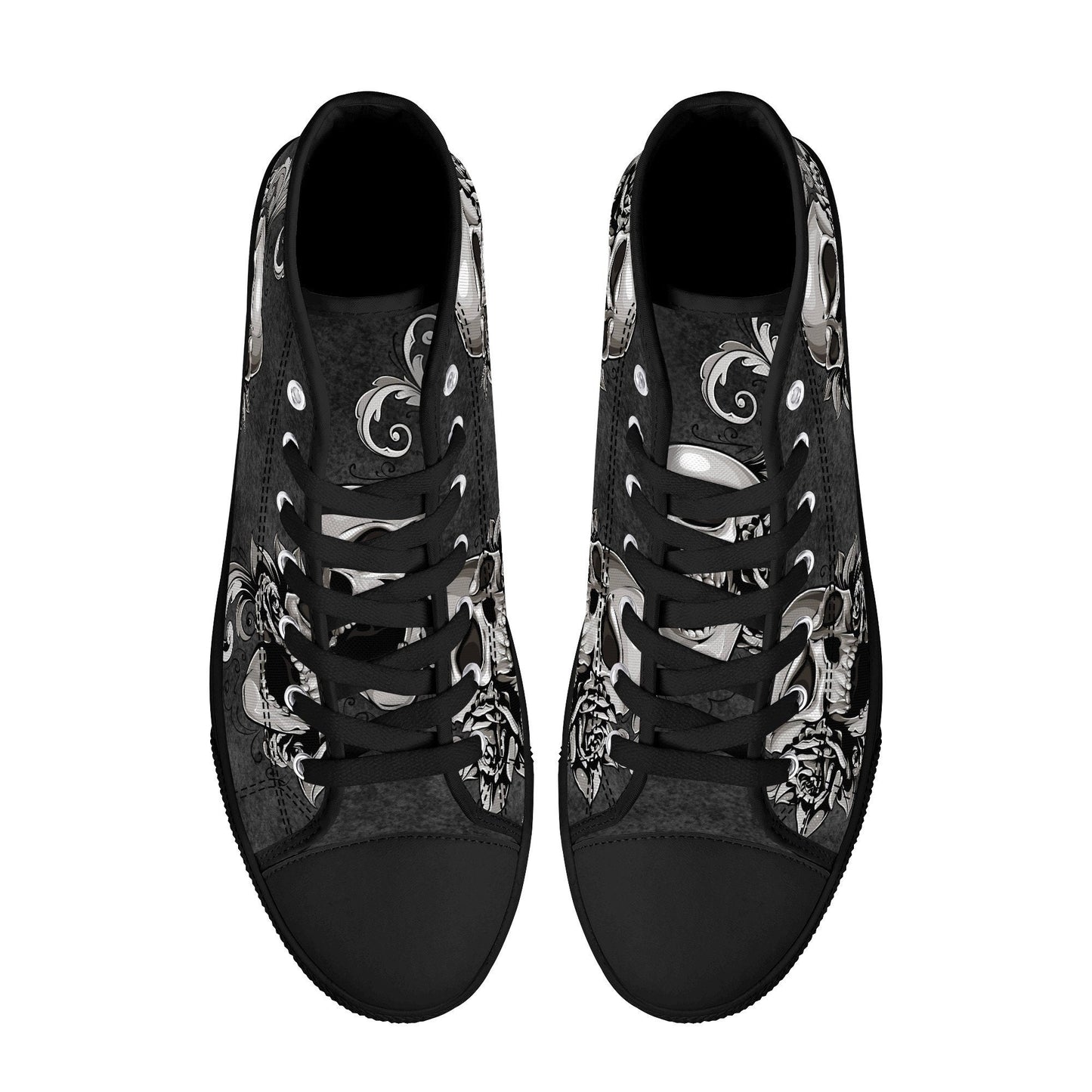 Gothic skull canvas sneakers, gothic skull shoes gift, flower skull women shoes, rose skull canvas shoes, goth canvas shoes, skull hight top