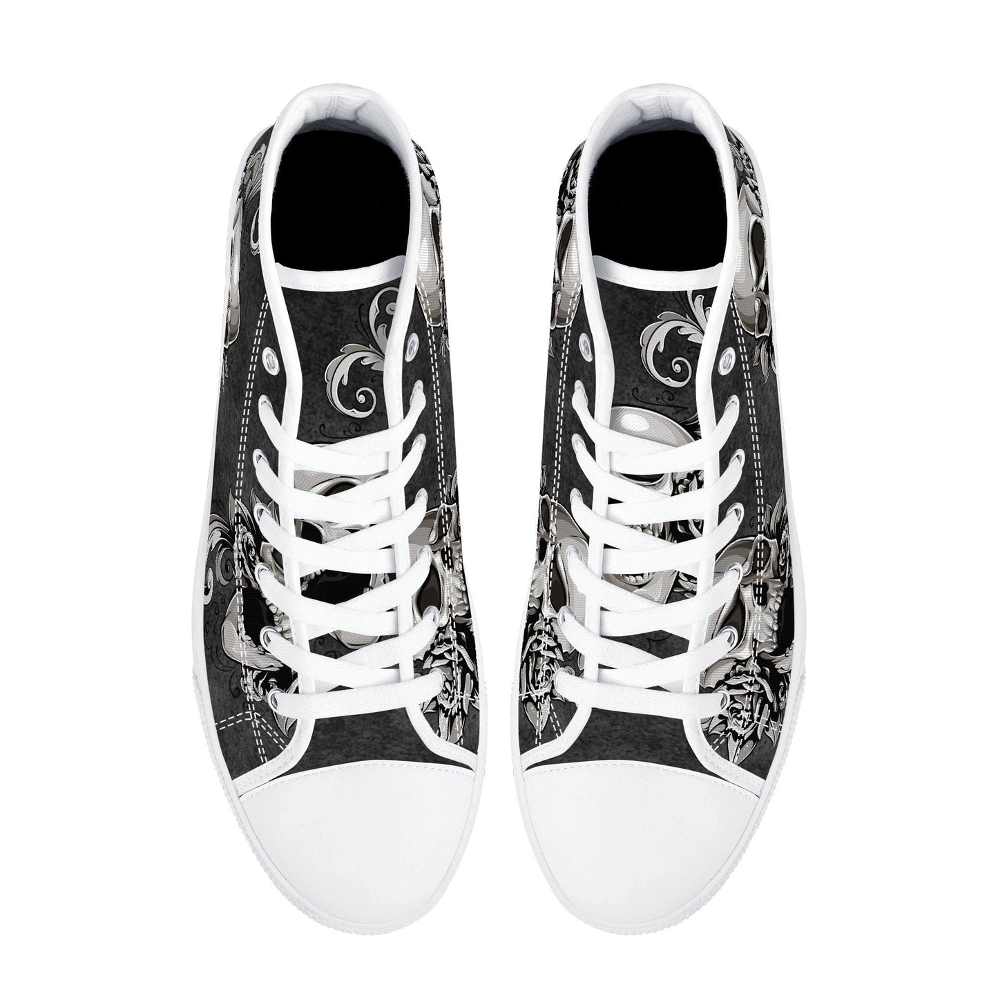 Gothic skull canvas sneakers, gothic skull shoes gift, flower skull women shoes, rose skull canvas shoes, goth canvas shoes, skull hight top