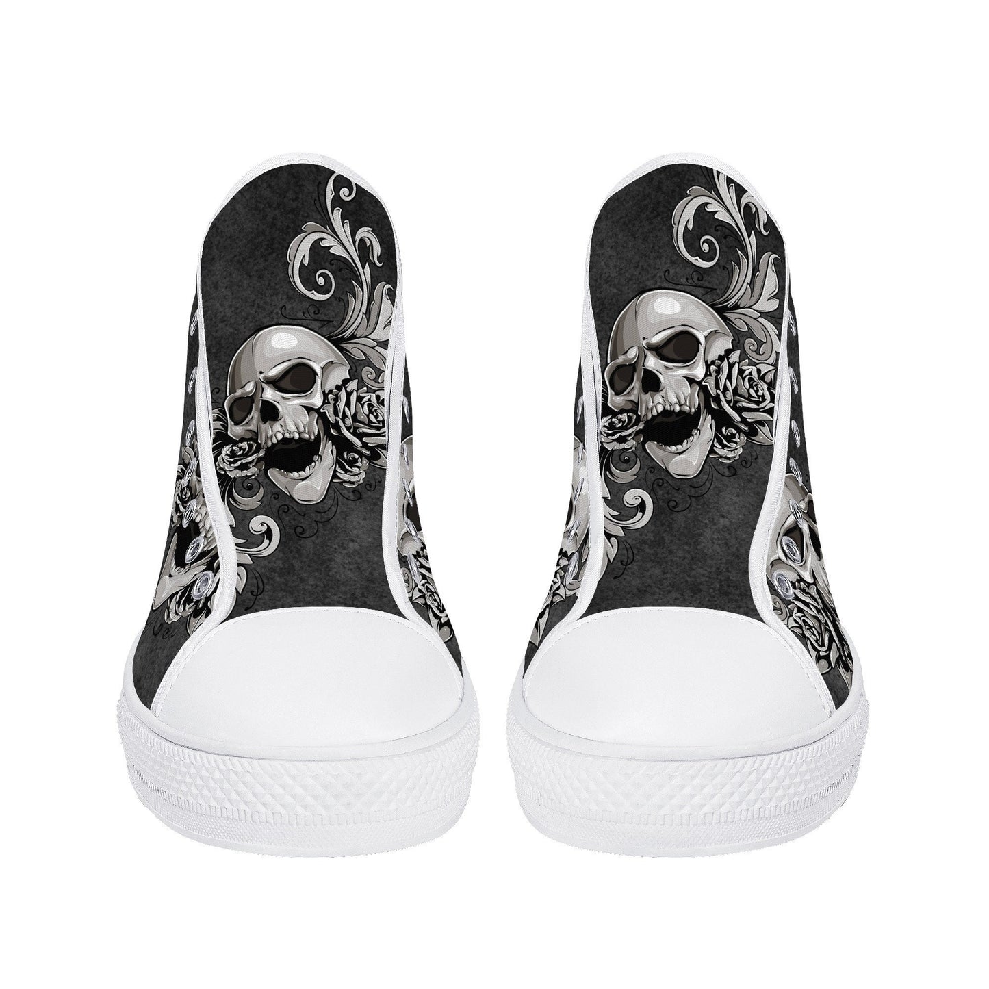 Gothic skull canvas sneakers, gothic skull shoes gift, flower skull women shoes, rose skull canvas shoes, goth canvas shoes, skull hight top