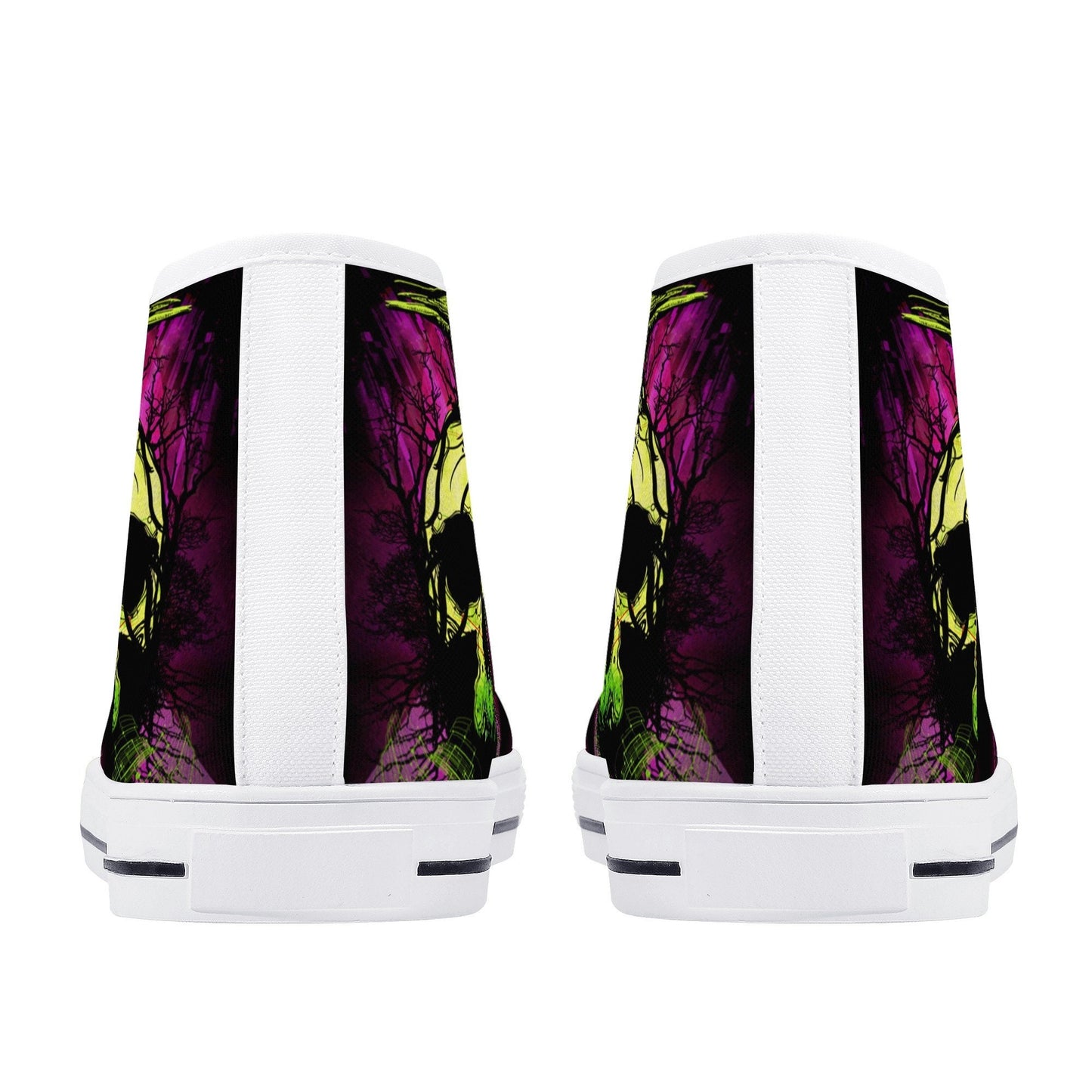 Goth high top shoes, flaming skull shoes for her, grim reaper causual shoes, skeleton shoes for her, gothic skull men sneakers, rose skull