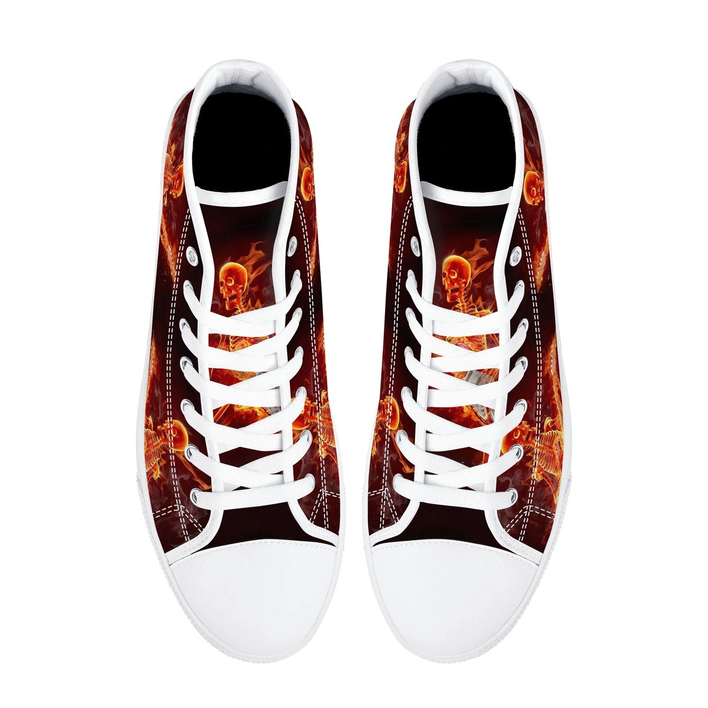 Halloween shoes for him, flame skull men sneakers, goth high top shoes, skeleton women sneakers, skull in fire sneakers gift, skull in fire