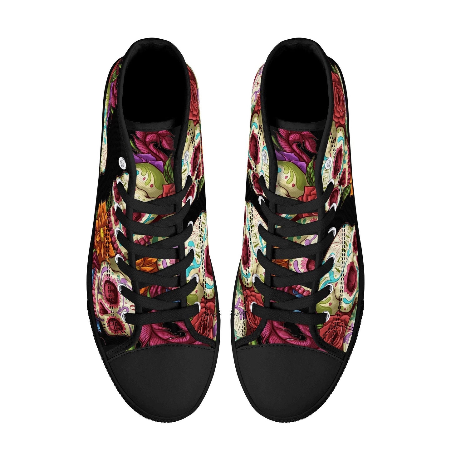 Floral skull canvas sneakers, floral sugar skull hight top sneakers, mexican skull high-top shoes, sugar skull sneakers sugar skull shoes