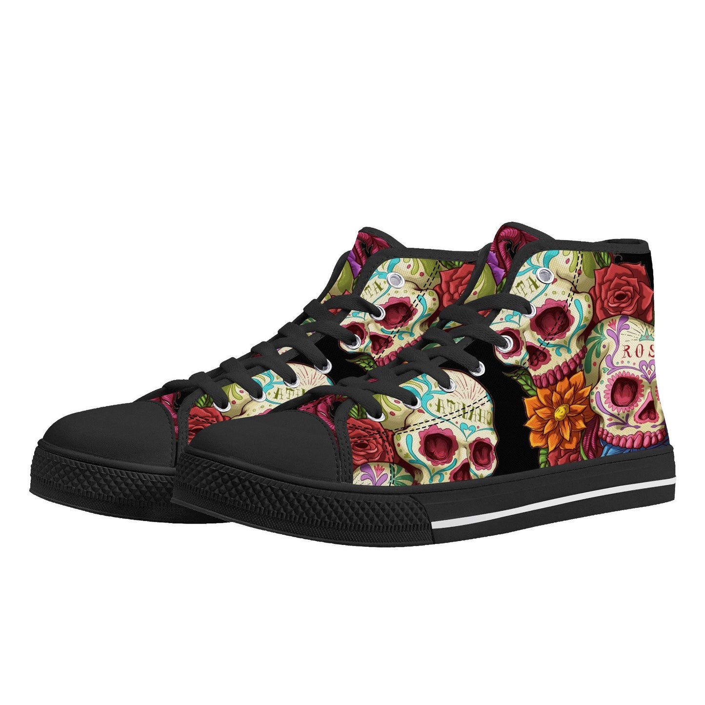 Floral skull canvas sneakers, floral sugar skull hight top sneakers, mexican skull high-top shoes, sugar skull sneakers sugar skull shoes