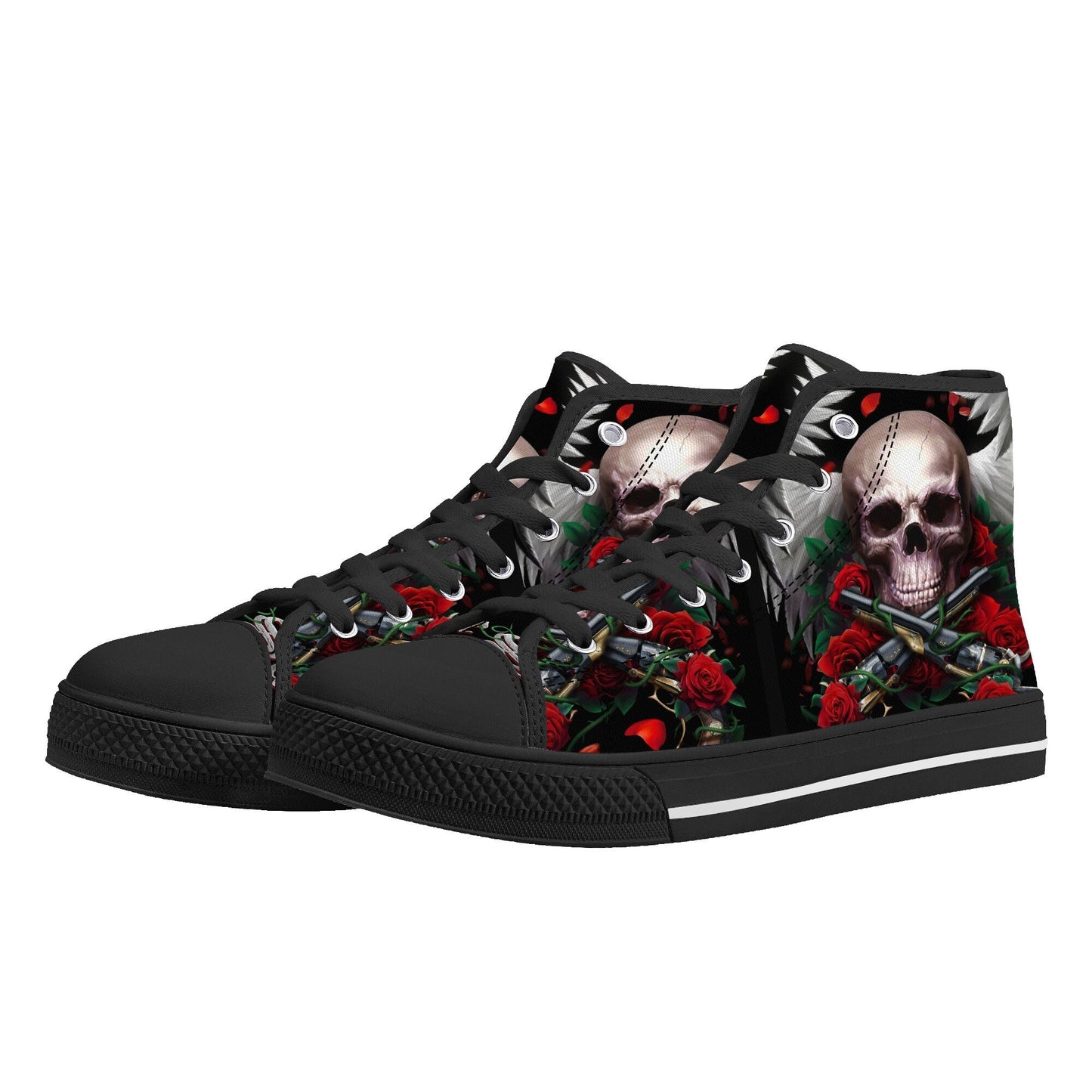 Gothic skull men sneakers, skull canvas sneakers, flower skull shoes for her, biker skull women shoes, flaming skull causual shoes sneakers