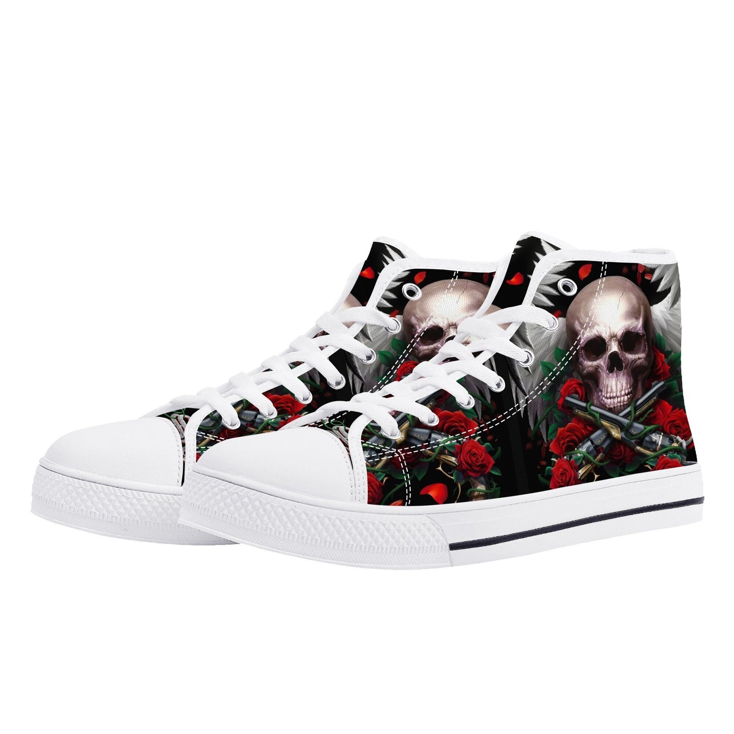 Gothic skull men sneakers, skull canvas sneakers, flower skull shoes for her, biker skull women shoes, flaming skull causual shoes sneakers