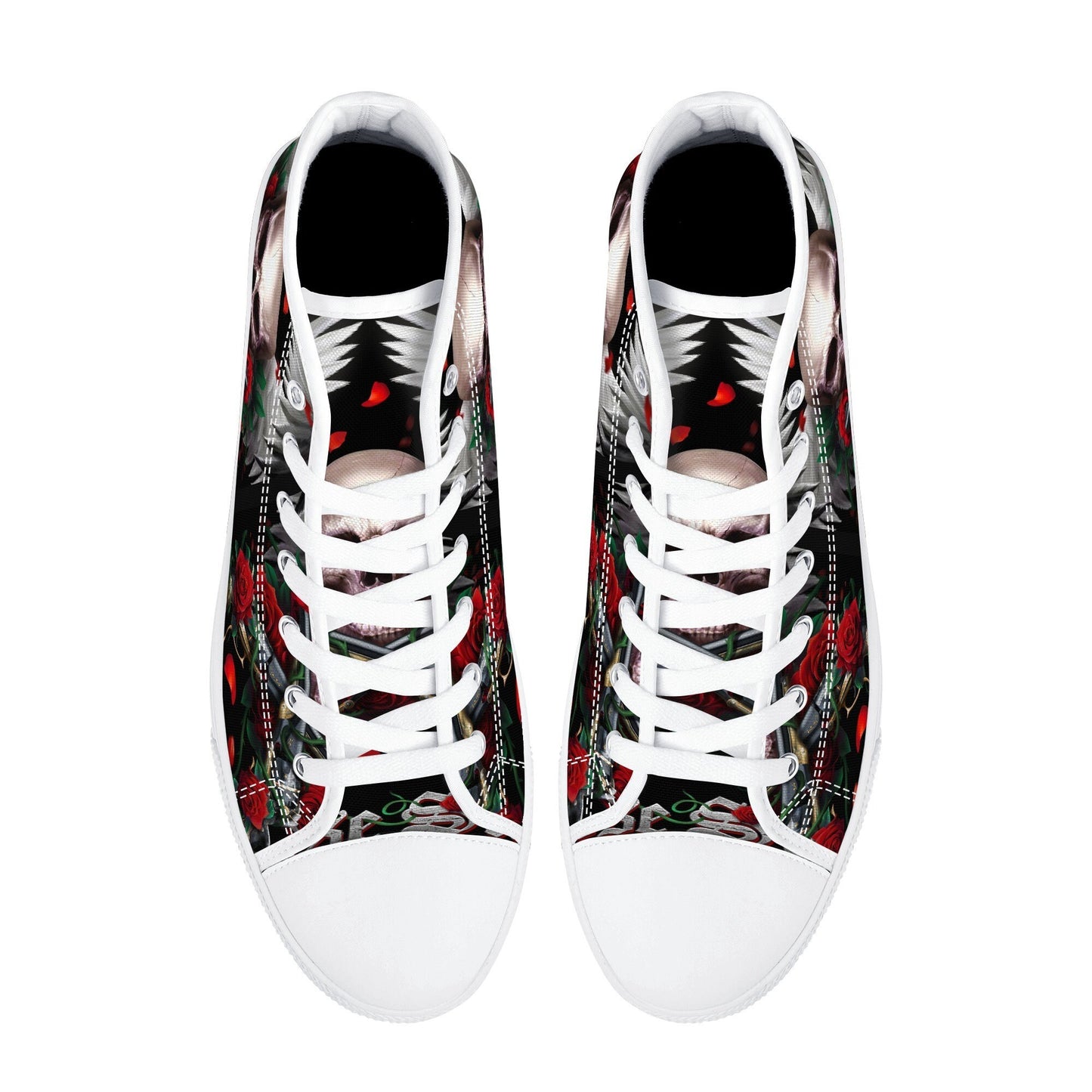 Gothic skull men sneakers, skull canvas sneakers, flower skull shoes for her, biker skull women shoes, flaming skull causual shoes sneakers