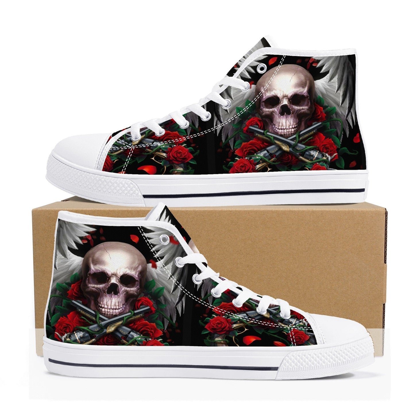 Gothic skull men sneakers, skull canvas sneakers, flower skull shoes for her, biker skull women shoes, flaming skull causual shoes sneakers