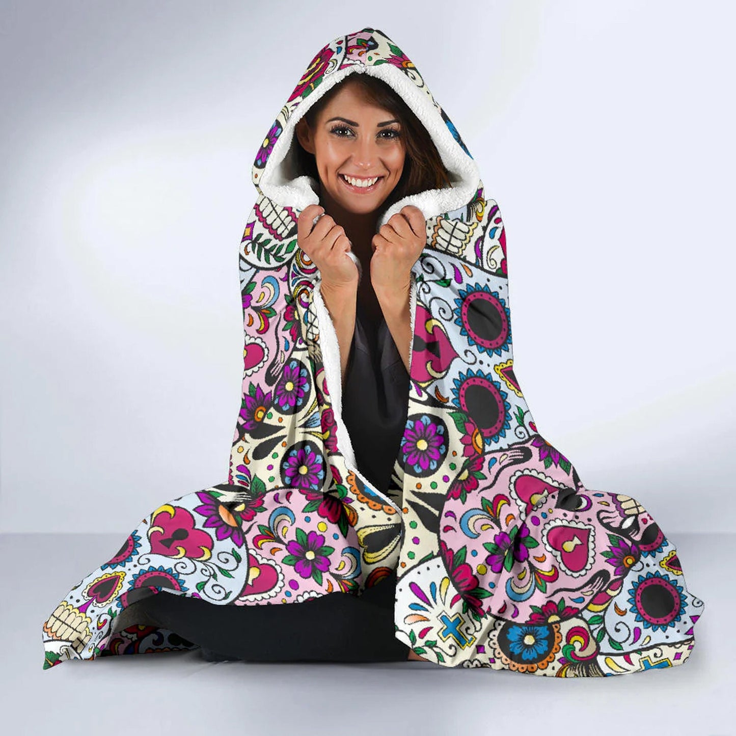Sugar skull hooded blanket, Halloween candy skull blanket hoodie, Day of the dead hoodie blanket, Calaveras Mexican skull hoodie blanket