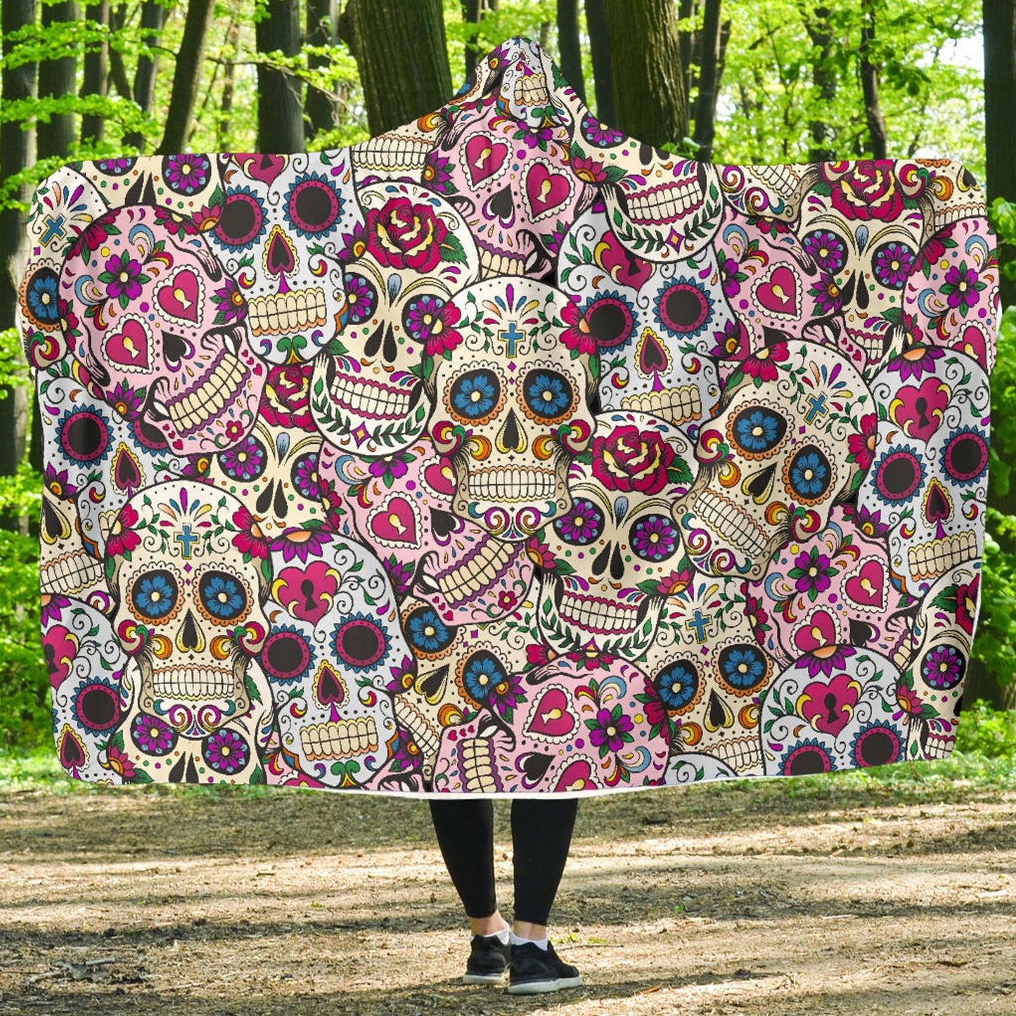 Sugar skull hooded blanket, Halloween candy skull blanket hoodie, Day of the dead hoodie blanket, Calaveras Mexican skull hoodie blanket