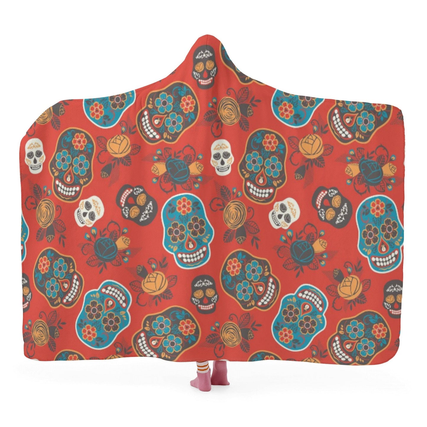 Day of the dead fleece blanket, calaveras skull flannel hooded, mexican skull hoodie blanket, mexico blanket hooded, cinco de mayo skull