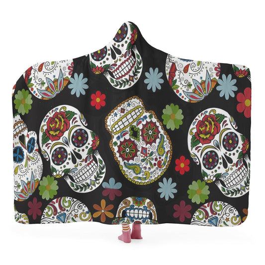 Dia de los muertos skull blanket hoodie, sugar skull hooded blanket adult, cinco de mayo skull christmas hooded blanket, sugar skull blanket