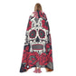 Dia de los muertos skull blanket hooded, calaveras skull sherpa blanket, floral skull warm blanket, cinco de mayo skull hoodie blanket