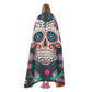 Mexican skull warm blanket, mexico hoodie blanket day of the dead sherpa blanket floral skull flannel hooded mexican skull christmas blanket