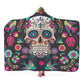 Mexican skull warm blanket, mexico hoodie blanket day of the dead sherpa blanket floral skull flannel hooded mexican skull christmas blanket
