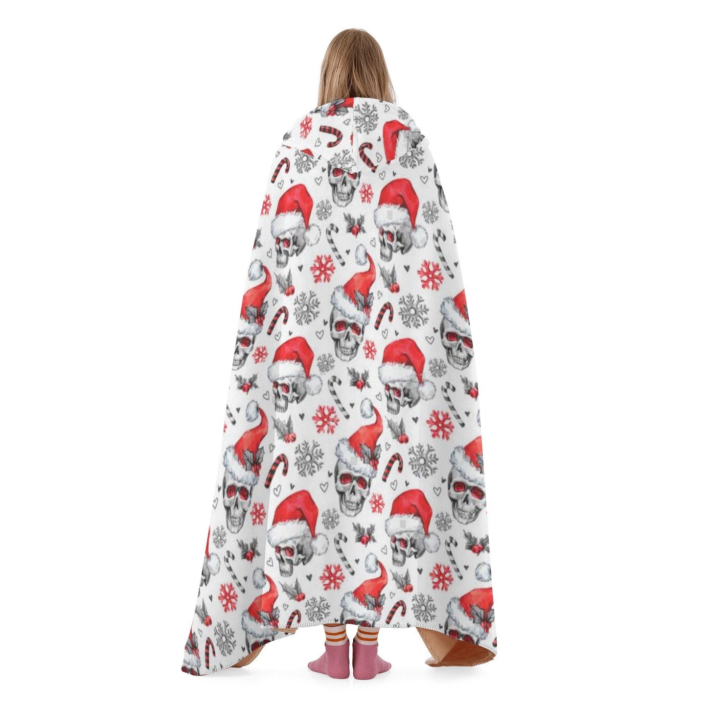 Grim reaper hooded blanket, Christmas skull hooded fleece blanket, skull in fire blanket hoodie, skull in fire christmas hooded blanket