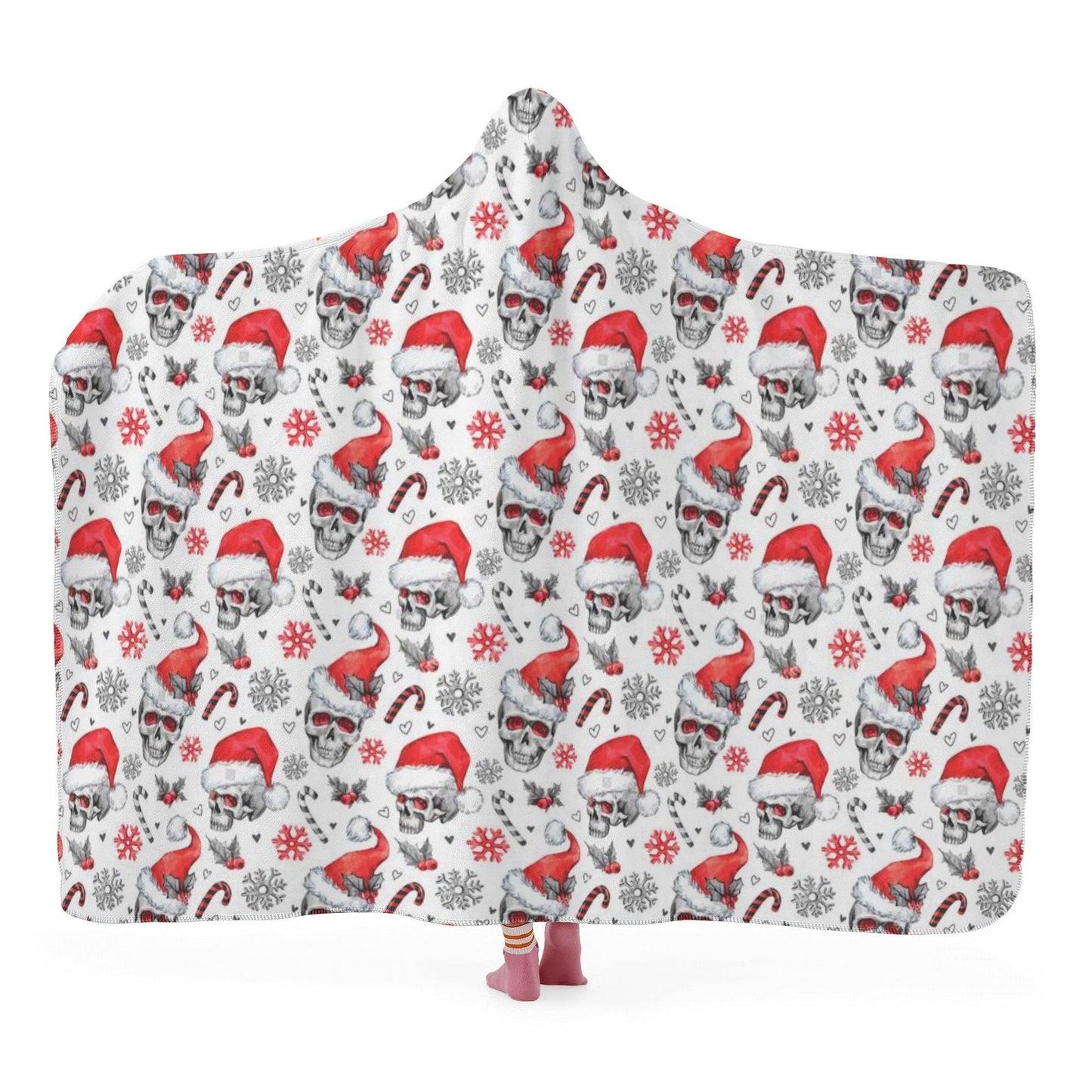 Grim reaper hooded blanket, Christmas skull hooded fleece blanket, skull in fire blanket hoodie, skull in fire christmas hooded blanket