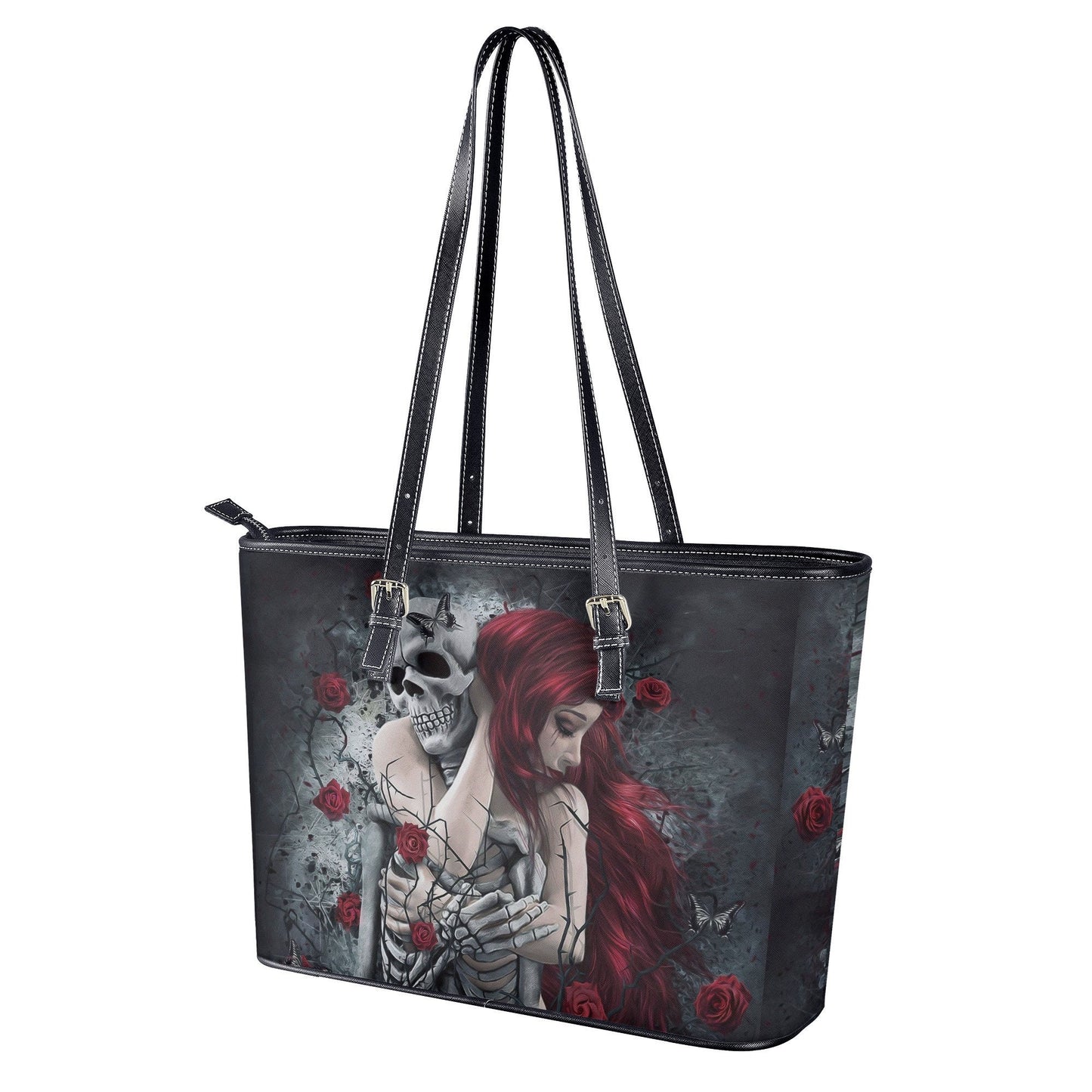 Gothic skull bag with shoulder strap, punisher skull long wallet, horror tote bag skeleton messenger bag, skeleton wallet flower skull purse