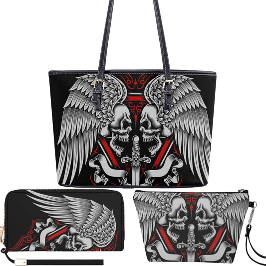 Horror shoulder bag, grim reaper wallet skull in fire tote bag flower skull cosmetic bag punisher skull handbag motorcycle skull long wallet