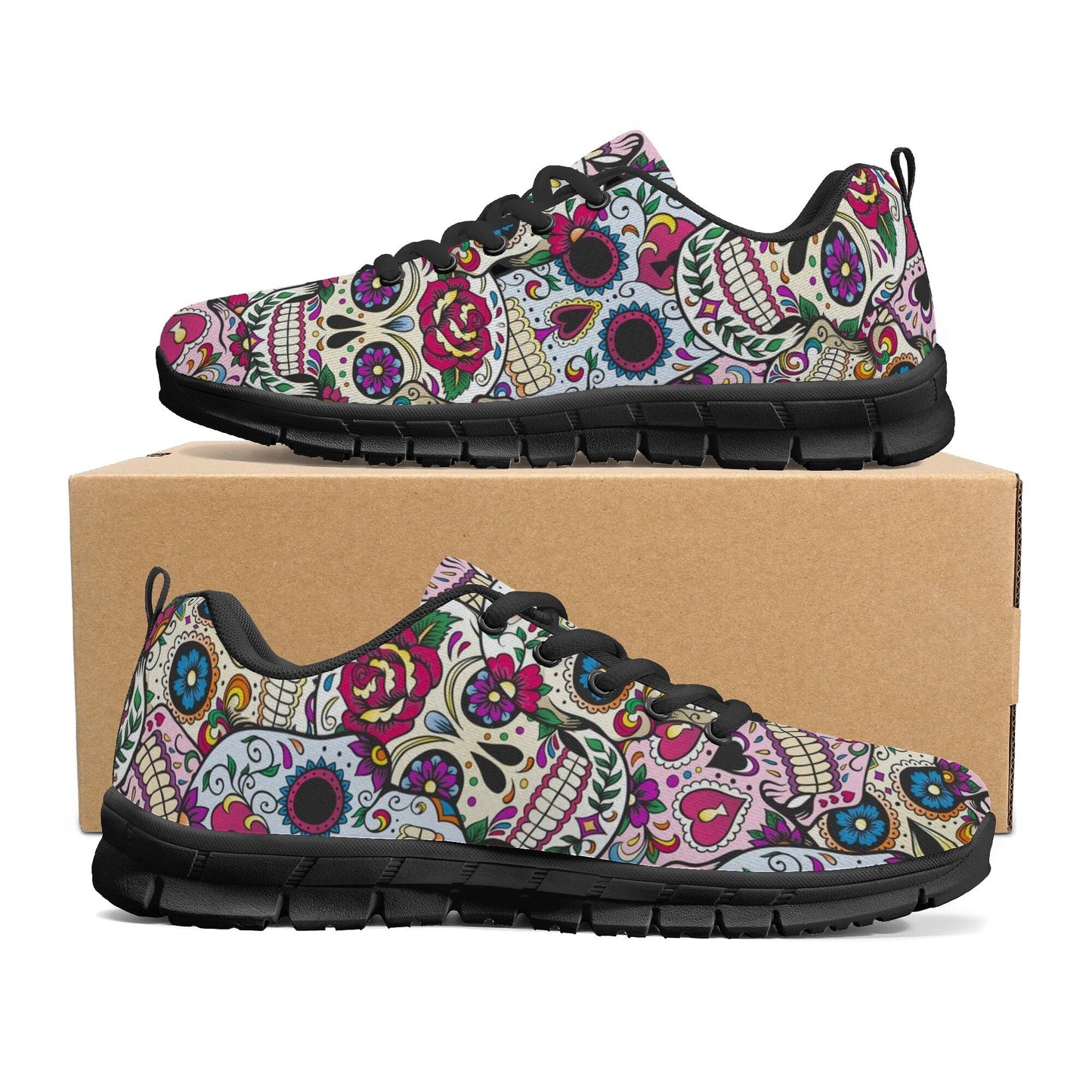 Candy skull athletic shoes, sugar skull unisex sneakers, dia de los muertos skull running sneakers, day of the dead unisex sneakers shoes