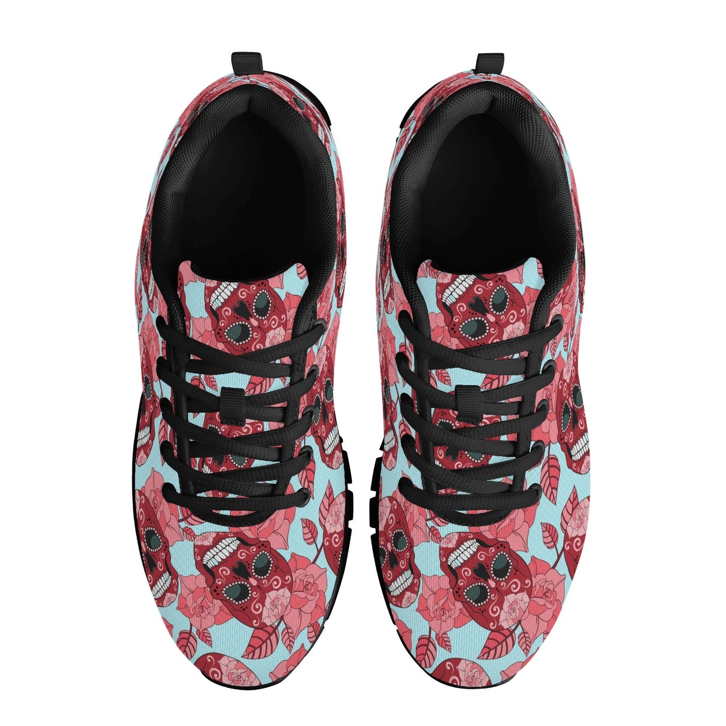 Floral skull lighweight running shoes, mexico athletic running shoes, floral skull lifestyle footwear, dia de los muertos skull running shoe
