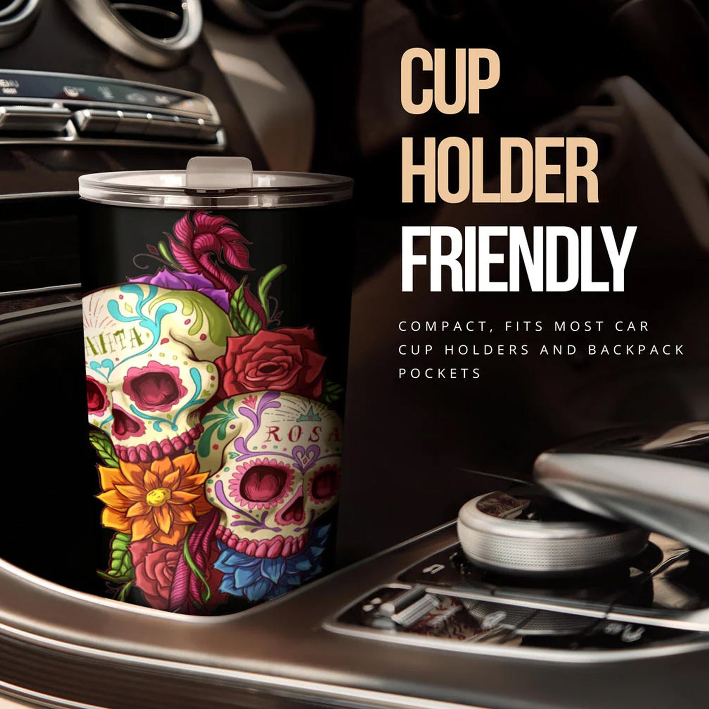 Dia de los muertos skull cup, floral sugar skull mug, dia de los muertos skull travel mug, sugar skull travel mug, candy skull travel mug