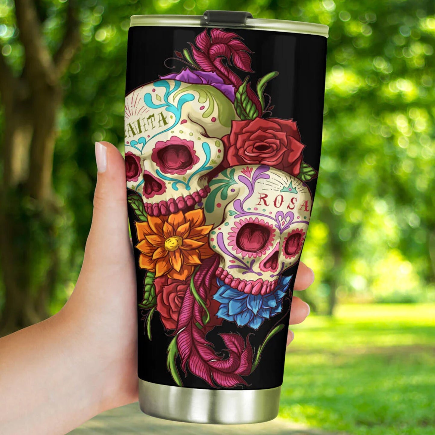 Dia de los muertos skull cup, floral sugar skull mug, dia de los muertos skull travel mug, sugar skull travel mug, candy skull travel mug