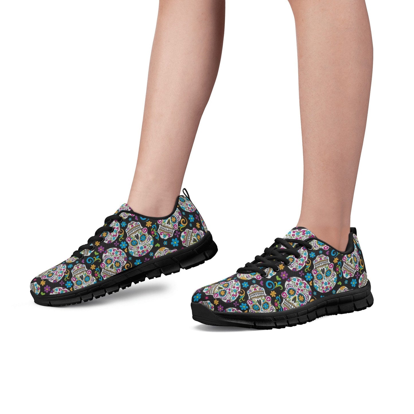 Floral sugar skull unisex sneakers, dia de los muertos skull lifestyle footwear, floral skull lifestyle footwear, floral sugar skull shoes