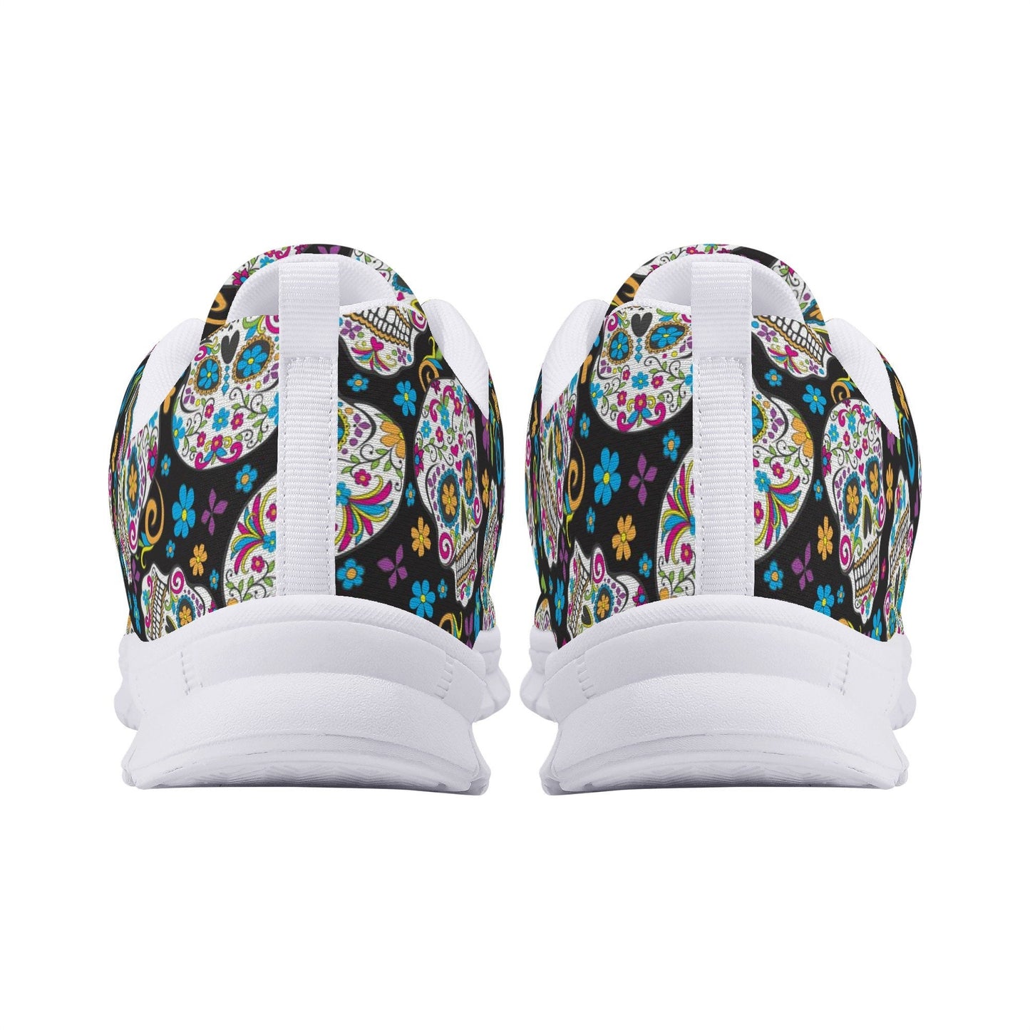 Floral sugar skull unisex sneakers, dia de los muertos skull lifestyle footwear, floral skull lifestyle footwear, floral sugar skull shoes