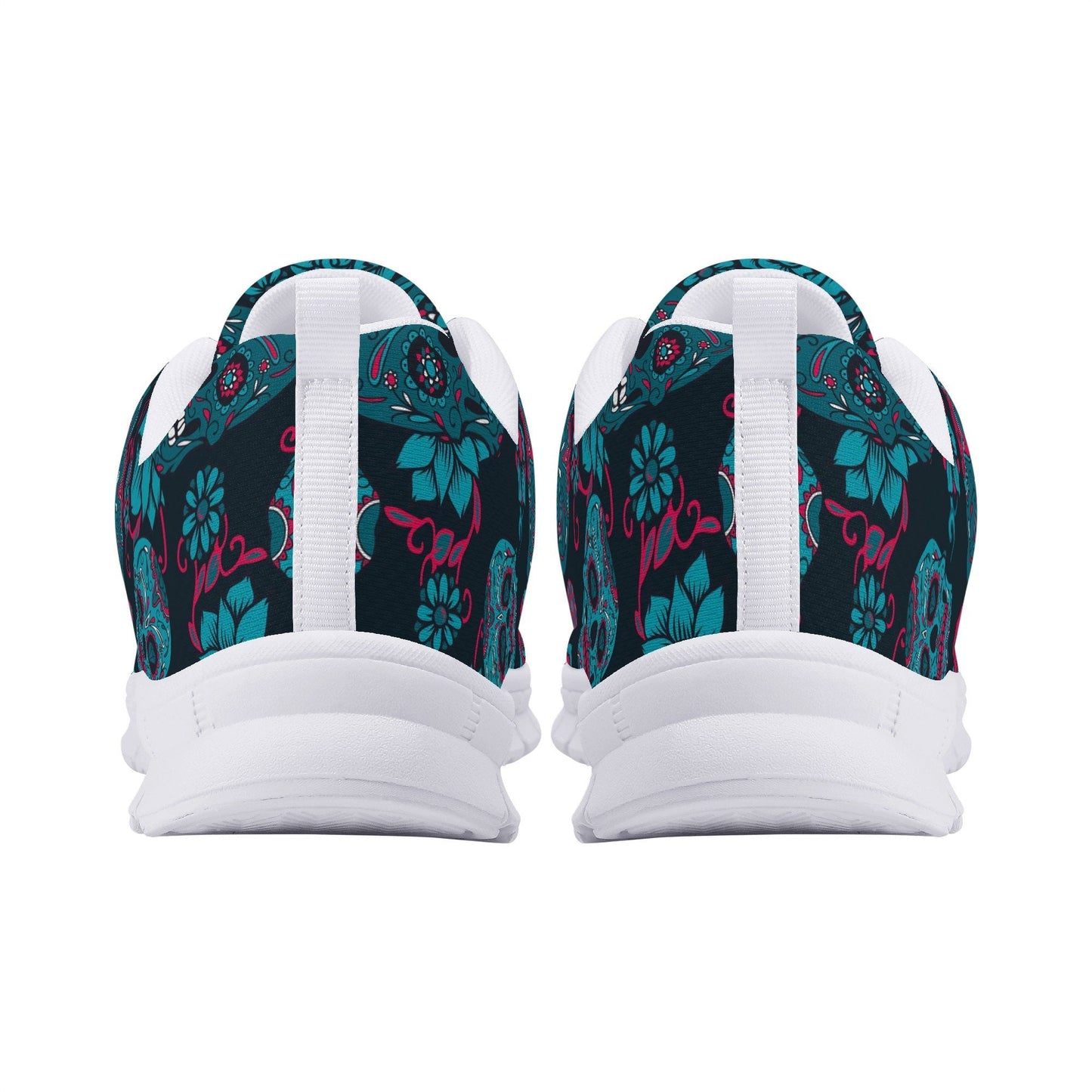 Floral sugar skull running sneakers, dia de los muertos skull running shoes, candy skull breathable sneakers, dia de los muertos skull shoes