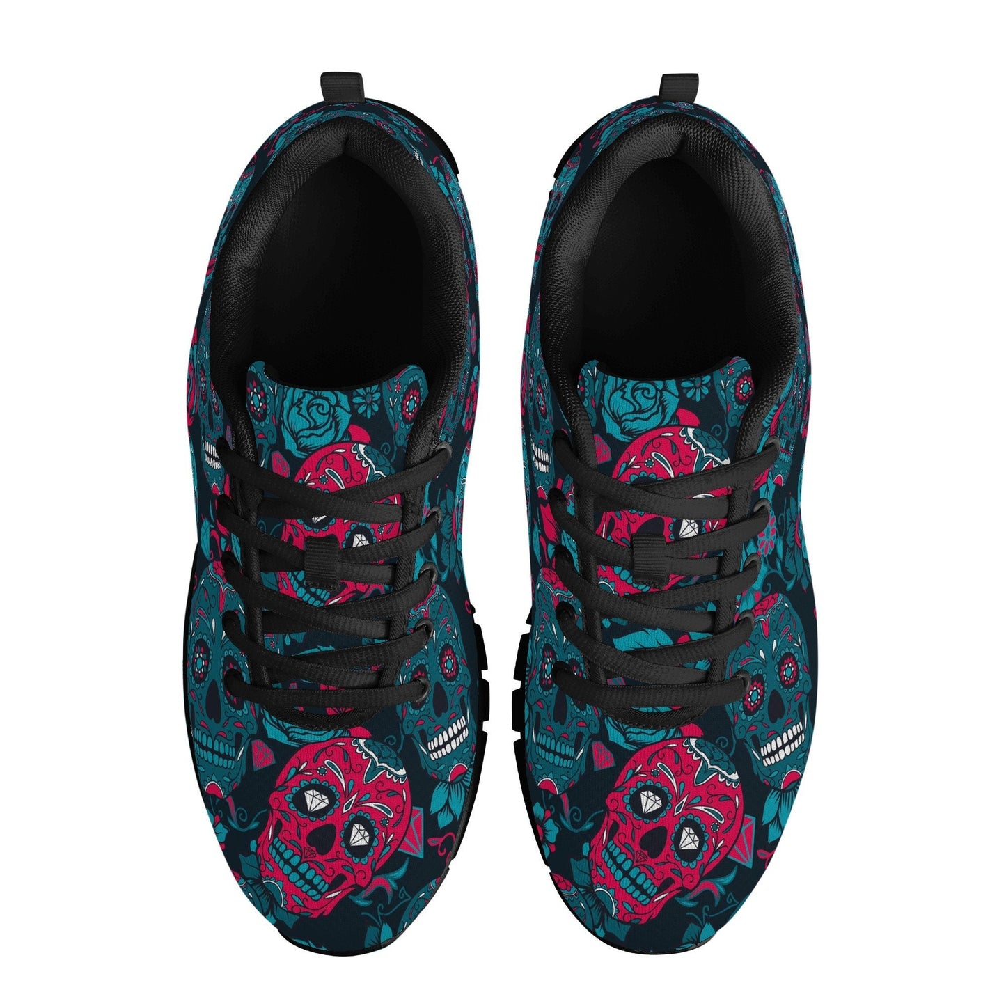 Floral sugar skull running sneakers, dia de los muertos skull running shoes, candy skull breathable sneakers, dia de los muertos skull shoes