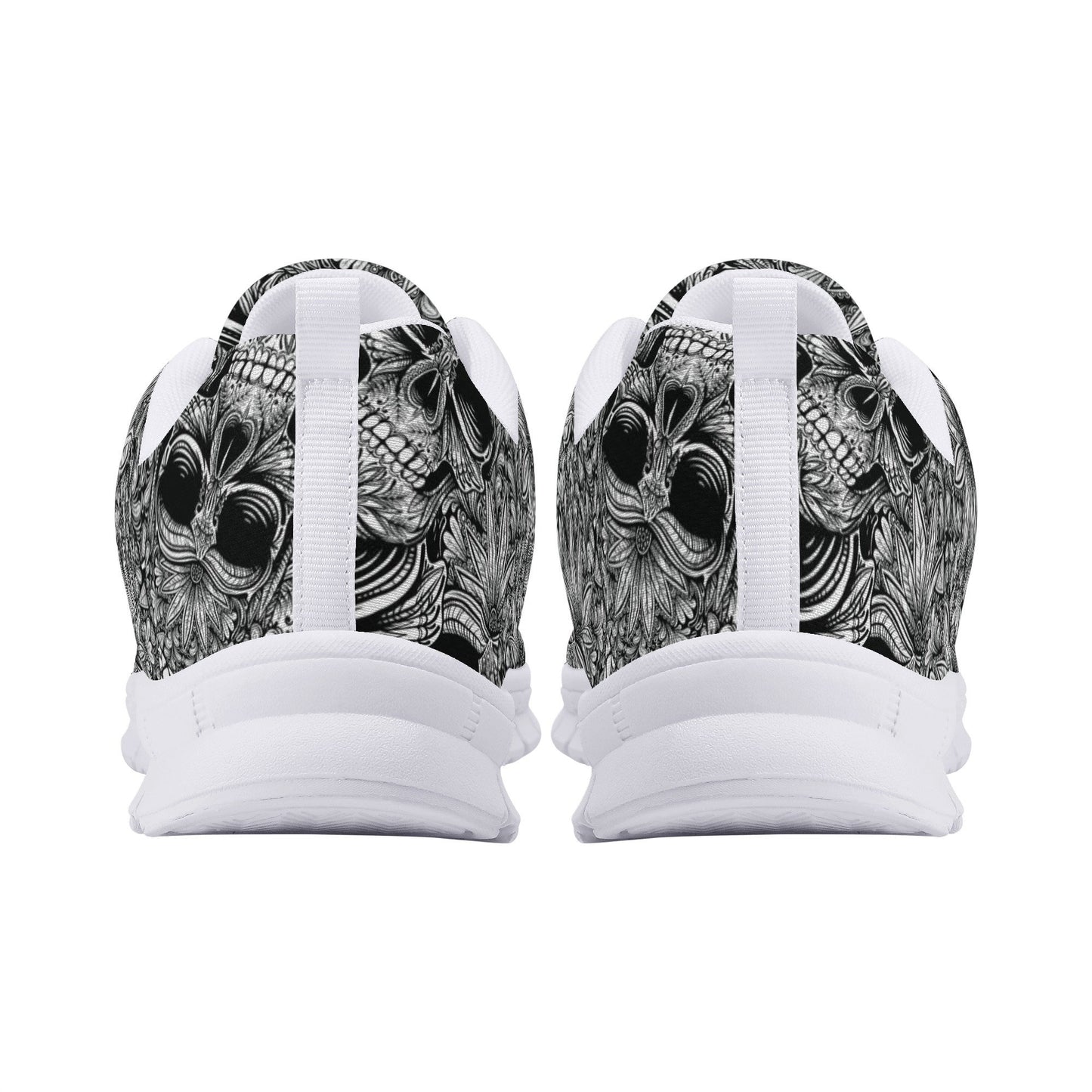 Grim reaper athletic running shoes, gothic skull athletic sneakers, flame skull breathable sneakers, biker skull shoes, flower skull shoes