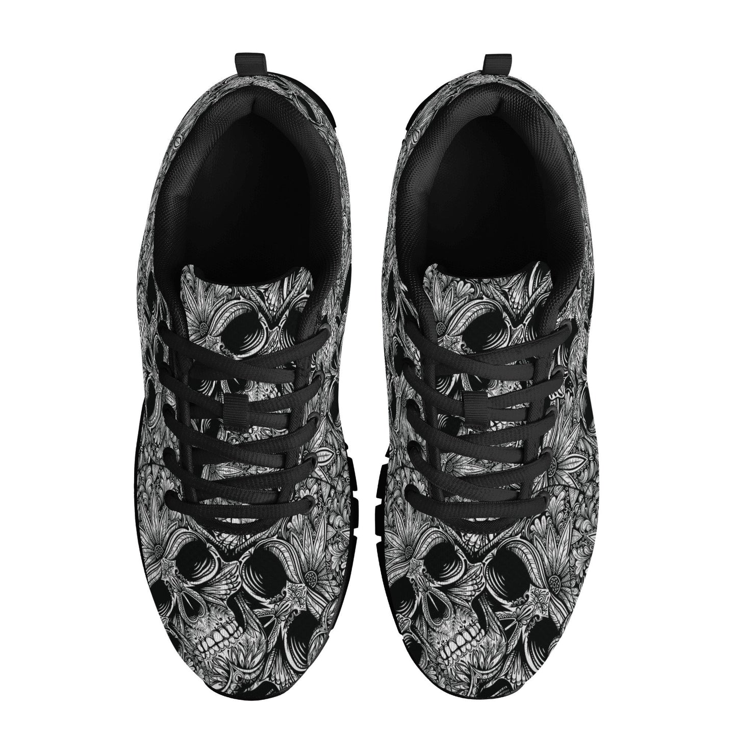 Grim reaper athletic running shoes, gothic skull athletic sneakers, flame skull breathable sneakers, biker skull shoes, flower skull shoes