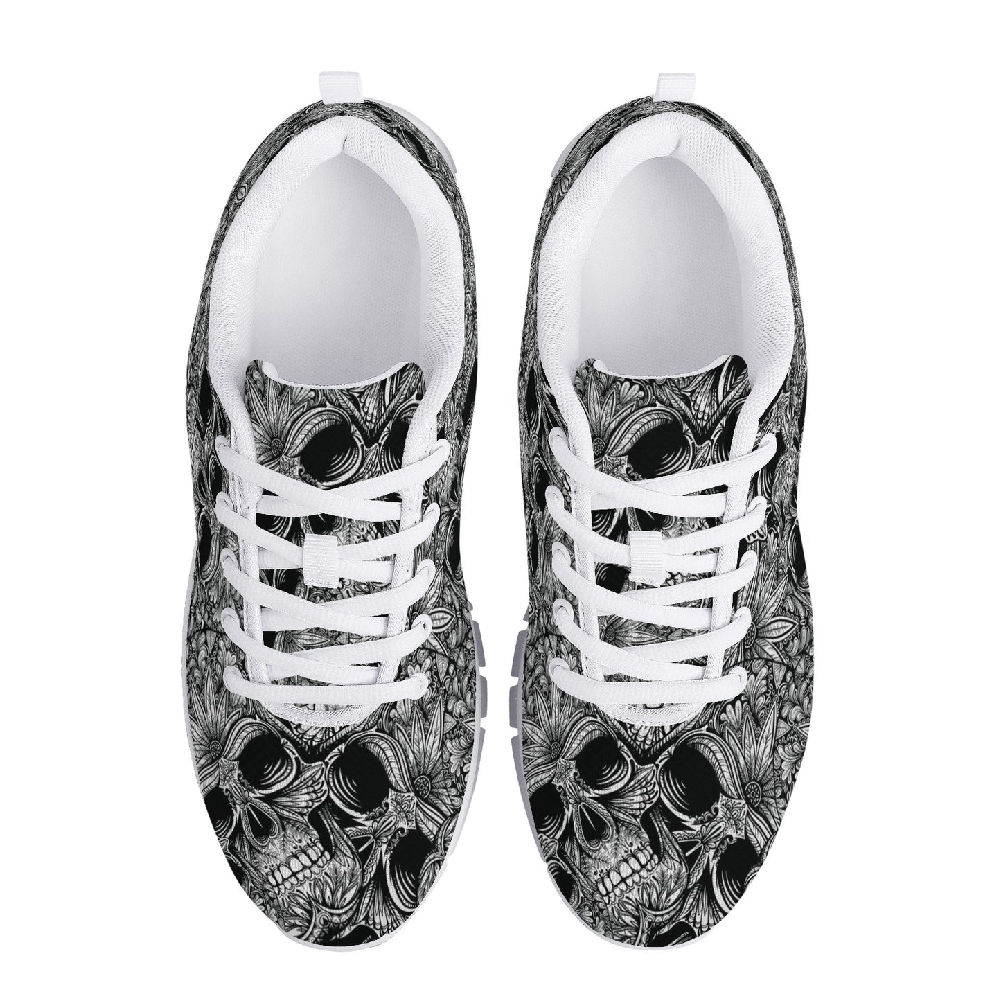 Grim reaper athletic running shoes, gothic skull athletic sneakers, flame skull breathable sneakers, biker skull shoes, flower skull shoes