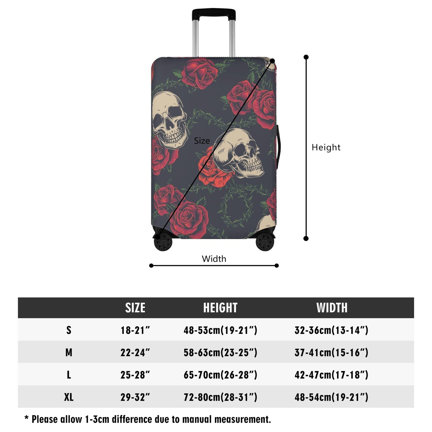 Floral skull luggage protector, floral skull suitcase cover, skull in fire luggage cover protector, horror suitcase luggage cover protector