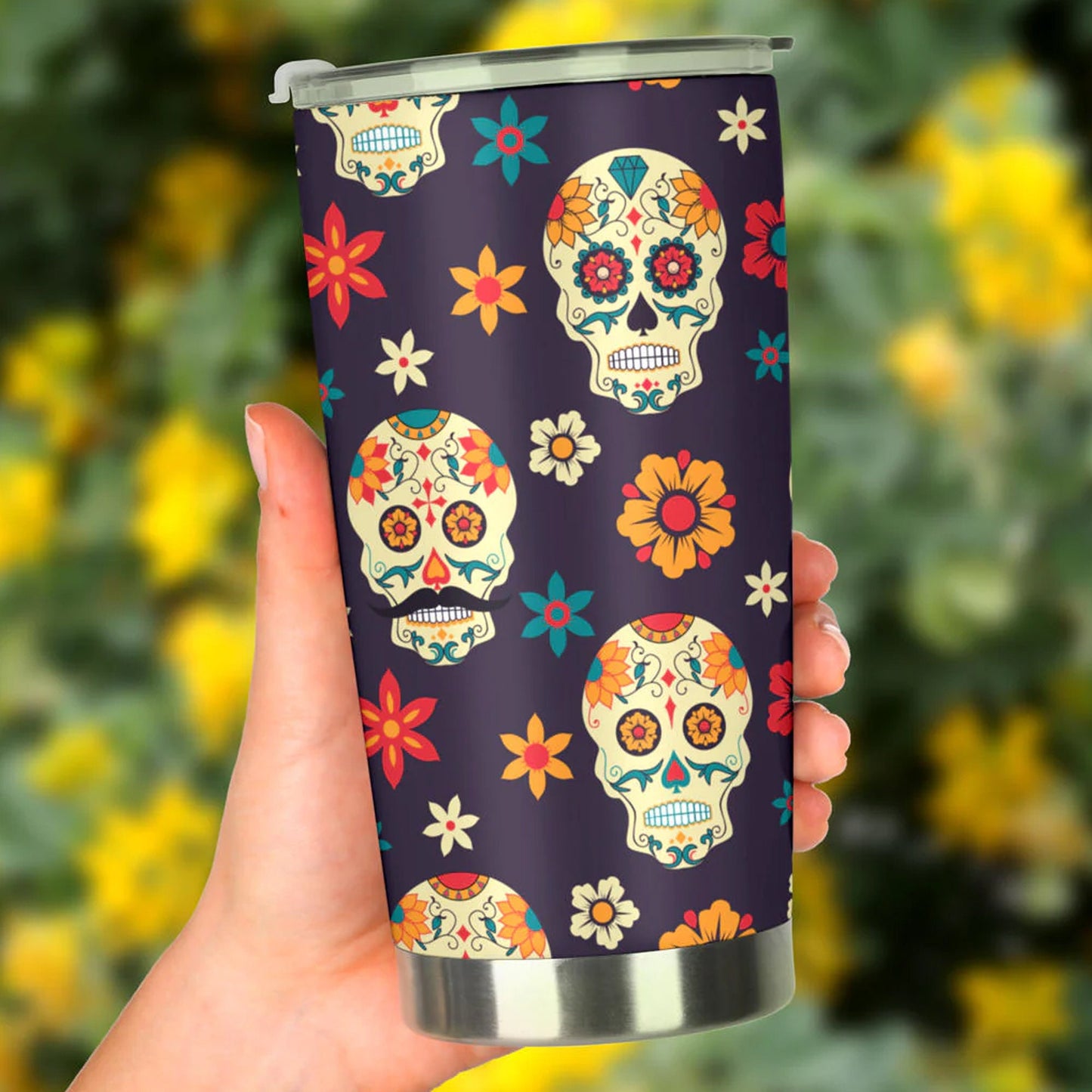Mexico travel mug, day of the dead tumblr, floral sugar skull beer mug, day of the dead jumbo Mug, floral skull freezer Mug, candy skull cup