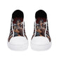 Grim reaper shoes for her, flame skull shoes gift, flower skull causual sneakers, horror shoes for her, biker skull hight top sneakers