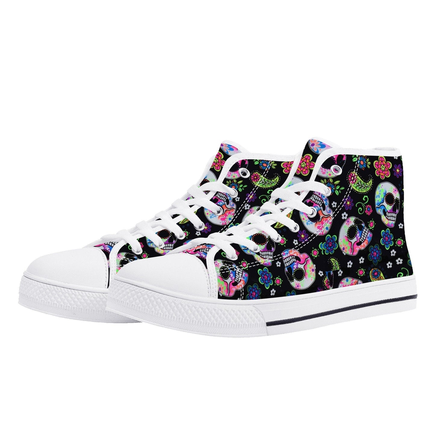 Floral skull shoes gift, floral skull high-top shoes, candy skull shoes for her, mexican skull men shoes mexican skull canvas shoes sneakers