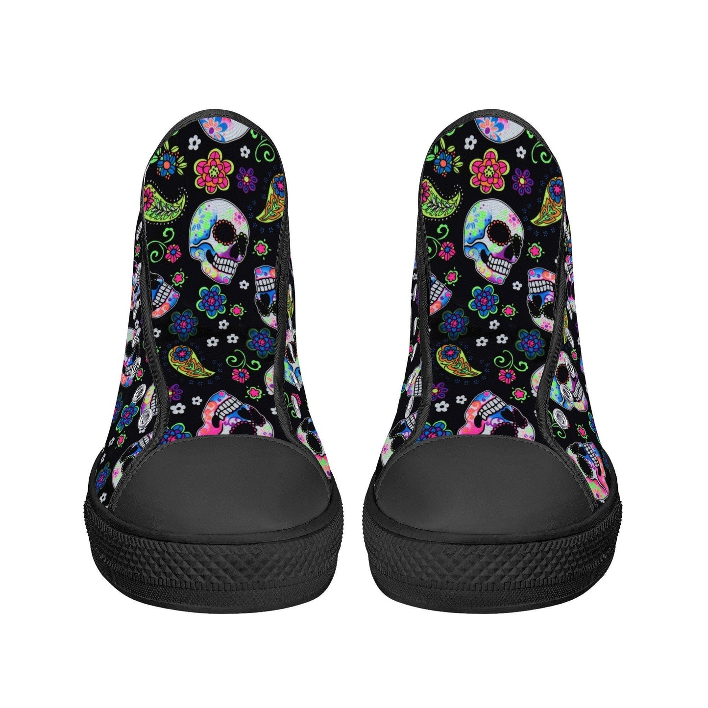Floral skull shoes gift, floral skull high-top shoes, candy skull shoes for her, mexican skull men shoes mexican skull canvas shoes sneakers