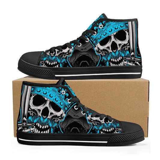 Horror causual sneakers, skull in fire shoes for him, grim reaper women sneakers, flame skull canvas sneakers, skeleton women sneakers shoes
