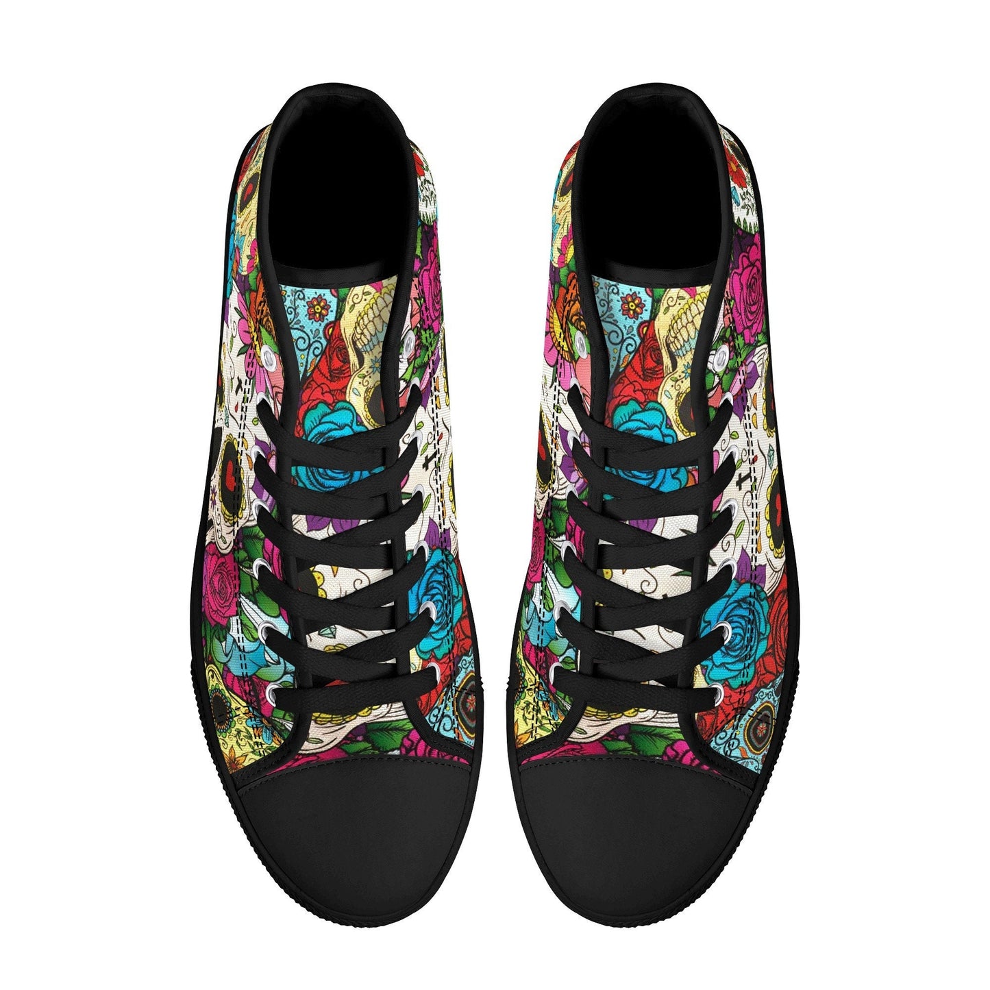 Dia de los muertos skull causual sneakers, calaveras skull high top shoes, floral skull causual shoes, mexico sneakers, mexican skull shoes