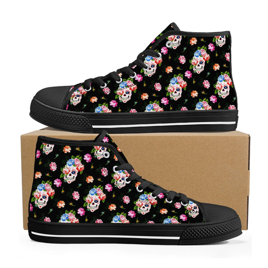 Skeleton shoes, rose skull canvas sneakers, evil shoes for him, biker skull shoes gift, motorcycle skull causual shoes, punisher skull shoes