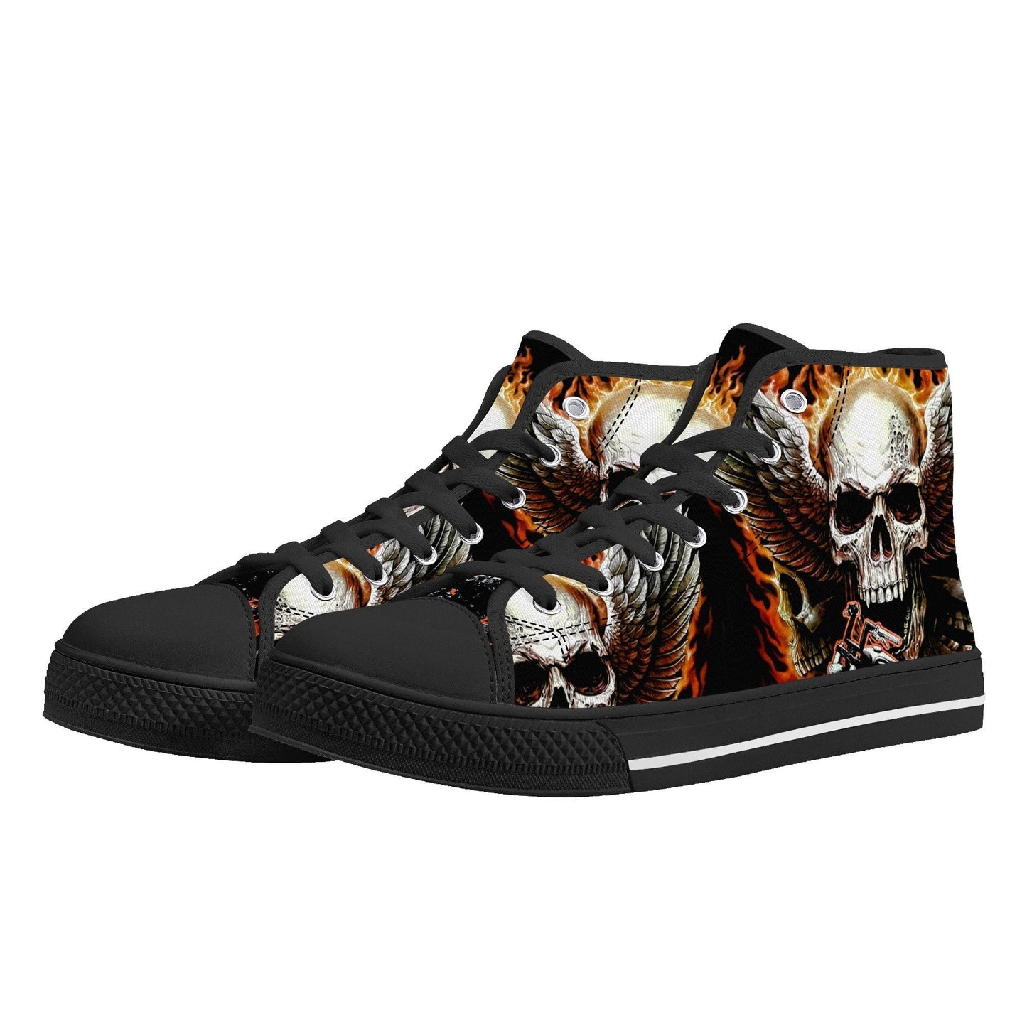 Biker skull hight top sneakers, flower skull canvas shoes, evil women shoes, motorcycle skull canvas shoes, Motorcycle women sneakers shoes