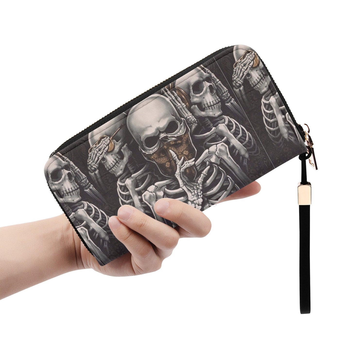 Evil travel bag, goth handbag, flaming skull purse, skeleton cosmetic bag, skeleton long wallet, skull in fire travel bag, christmas skull