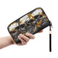 Skeleton cosmetic wallet, skull in fire handbag, flaming skull bag with shoulder strap, gothic skull purse, grim reaper long wallet, horror