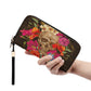 Halloween long wallet, floral skull crossbody bag gothic skull wallet, flaming skull purse, floral skull purse, gothic skull long wallet bag