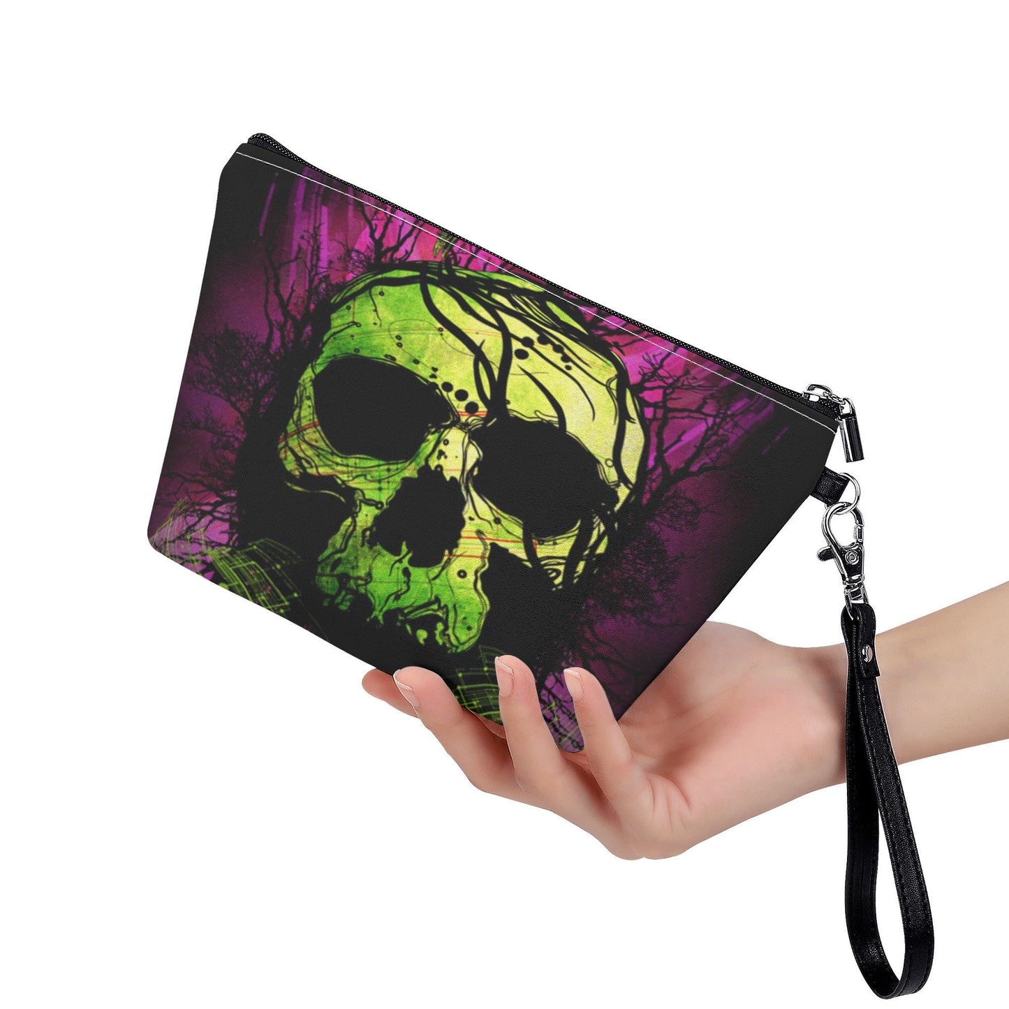 Biker skull bag with shoulder strap, skull in fire travel bag, flaming skull tote bag, punisher skull wallet gothic skull shoulder bag purse