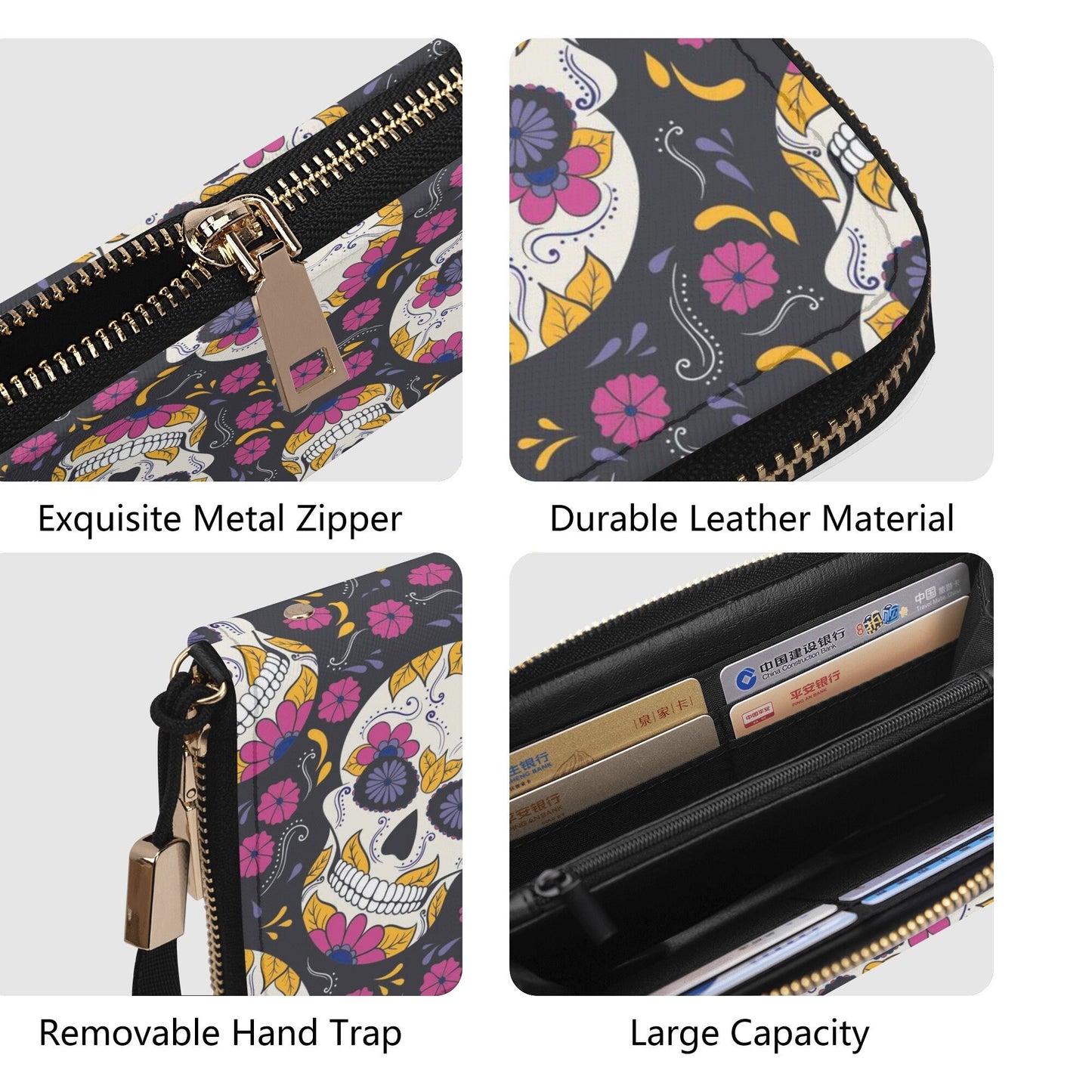 Sugar skull cosmetic wallet, day of the dead tote bag, floral sugar skull travel bag, mexican skull crossbody bag, sugar skull girl handbag