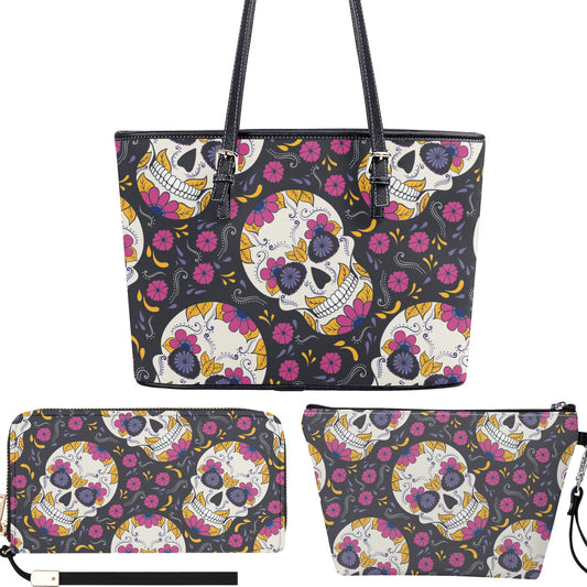 Sugar skull cosmetic wallet, day of the dead tote bag, floral sugar skull travel bag, mexican skull crossbody bag, sugar skull girl handbag