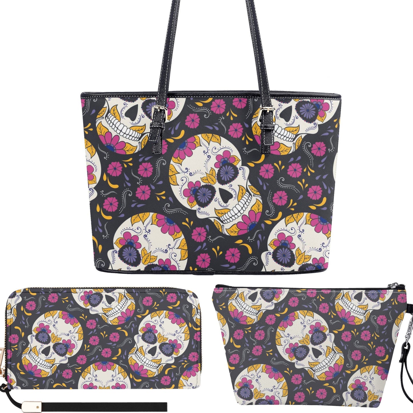 Sugar skull cosmetic wallet, day of the dead tote bag, floral sugar skull travel bag, mexican skull crossbody bag, sugar skull girl handbag