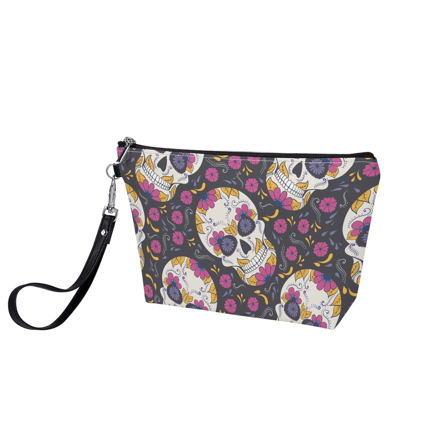 Sugar skull cosmetic wallet, day of the dead tote bag, floral sugar skull travel bag, mexican skull crossbody bag, sugar skull girl handbag